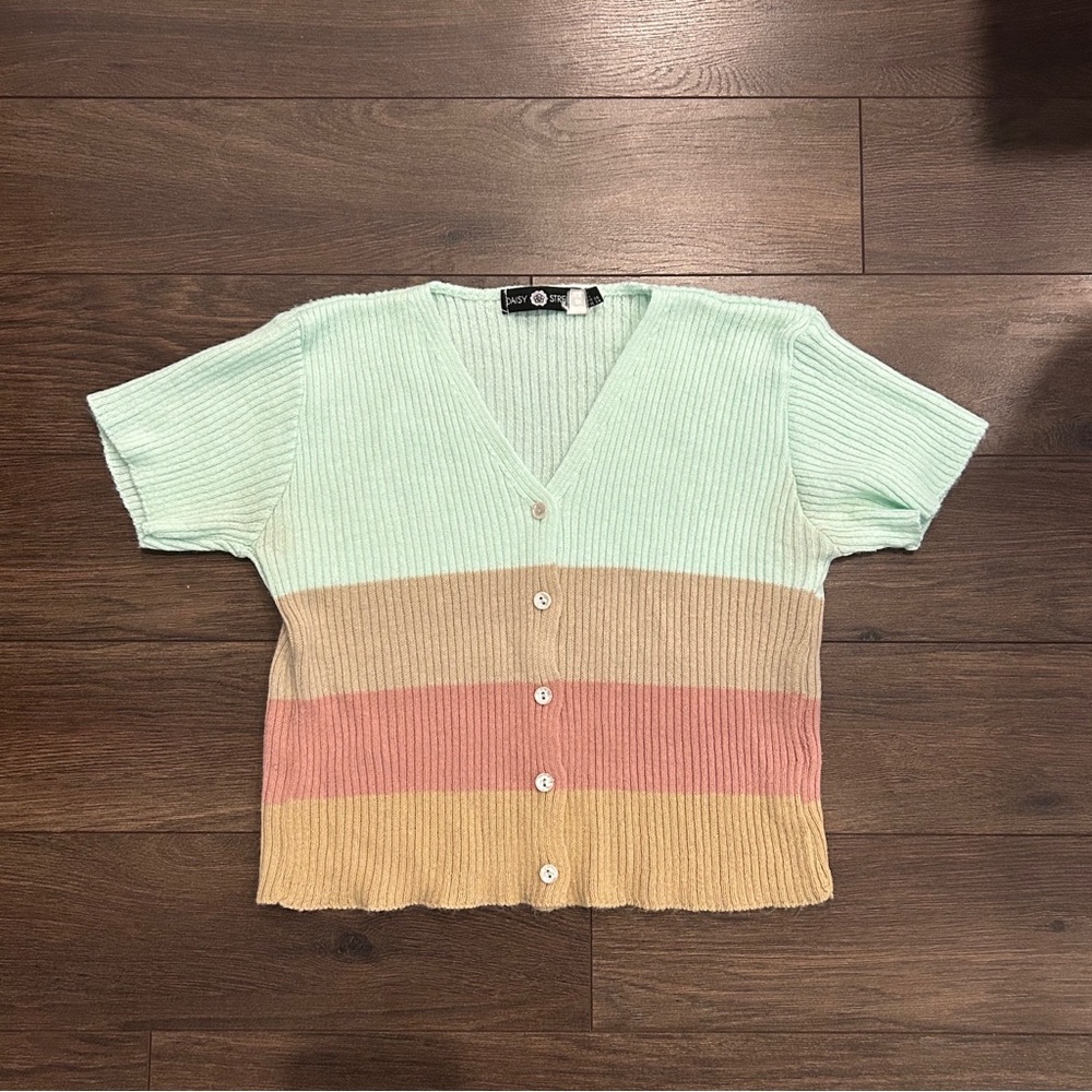 DAISY STREET Colorblock Ribbed Cardigan